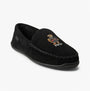 Polo Ralph Lauren BRENAN BEAR Mens Dress Shoe Slippers Black/ Holiday Bear side view showing plush interior and embroidered bear design.