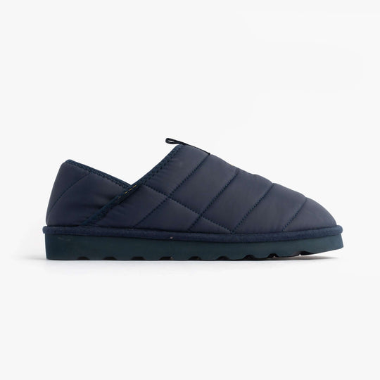 Polo Ralph Lauren EVERETT Mens Full Slippers Navy/Gold side view showing quilted textile upper and rubber sole.