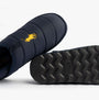 Polo Ralph Lauren EVERETT Mens Full Slippers Navy/Gold side view showing textile upper and rubber sole.