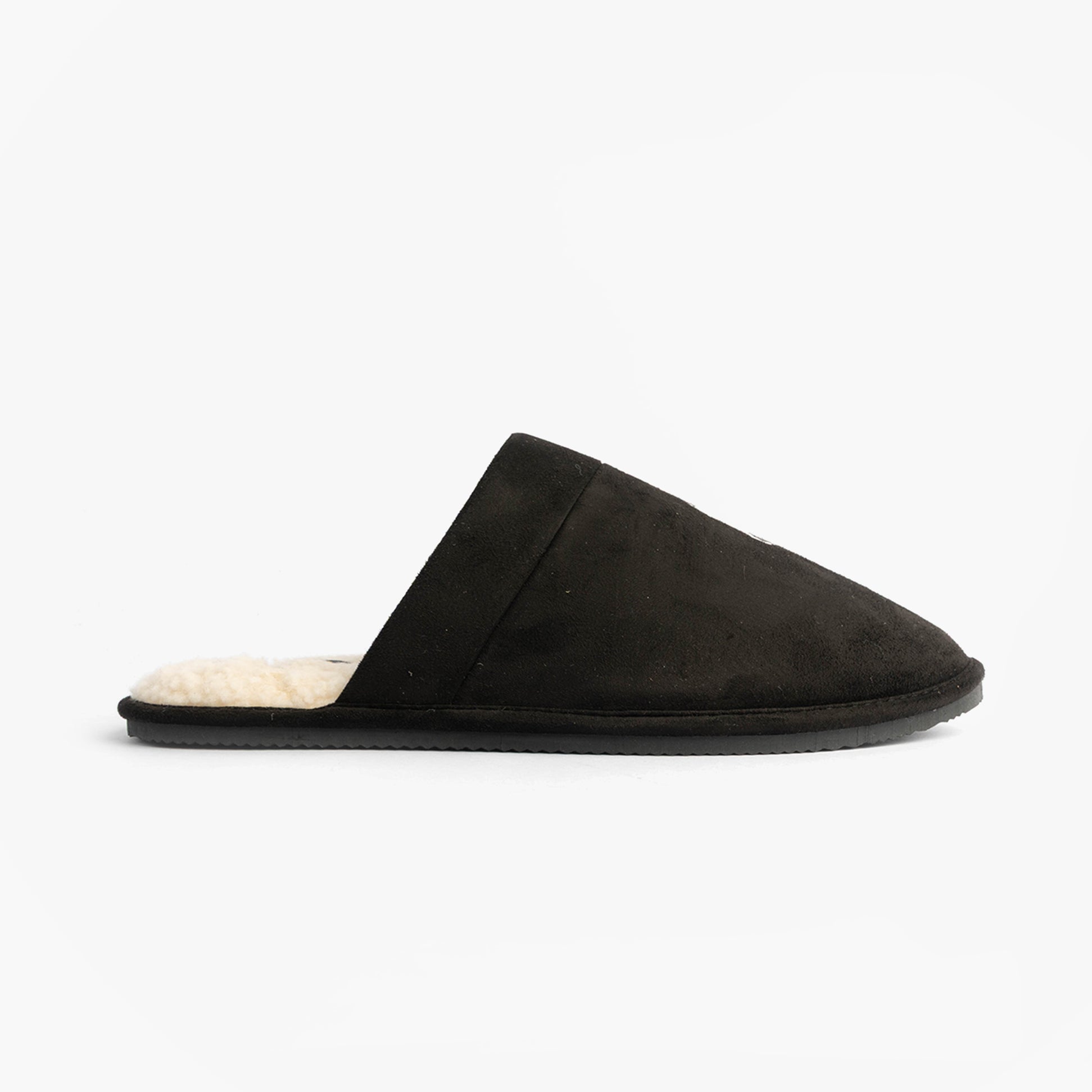 Polo Ralph Lauren KLARENCE Mens Mule Slippers Blackwatch/Cream side view showing soft textile upper and rubber sole.