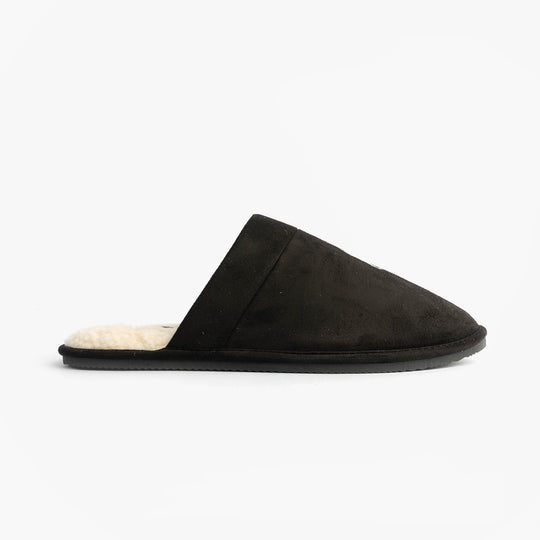 Polo Ralph Lauren KLARENCE Mens Mule Slippers Blackwatch/Cream side view showing soft textile upper and rubber sole.