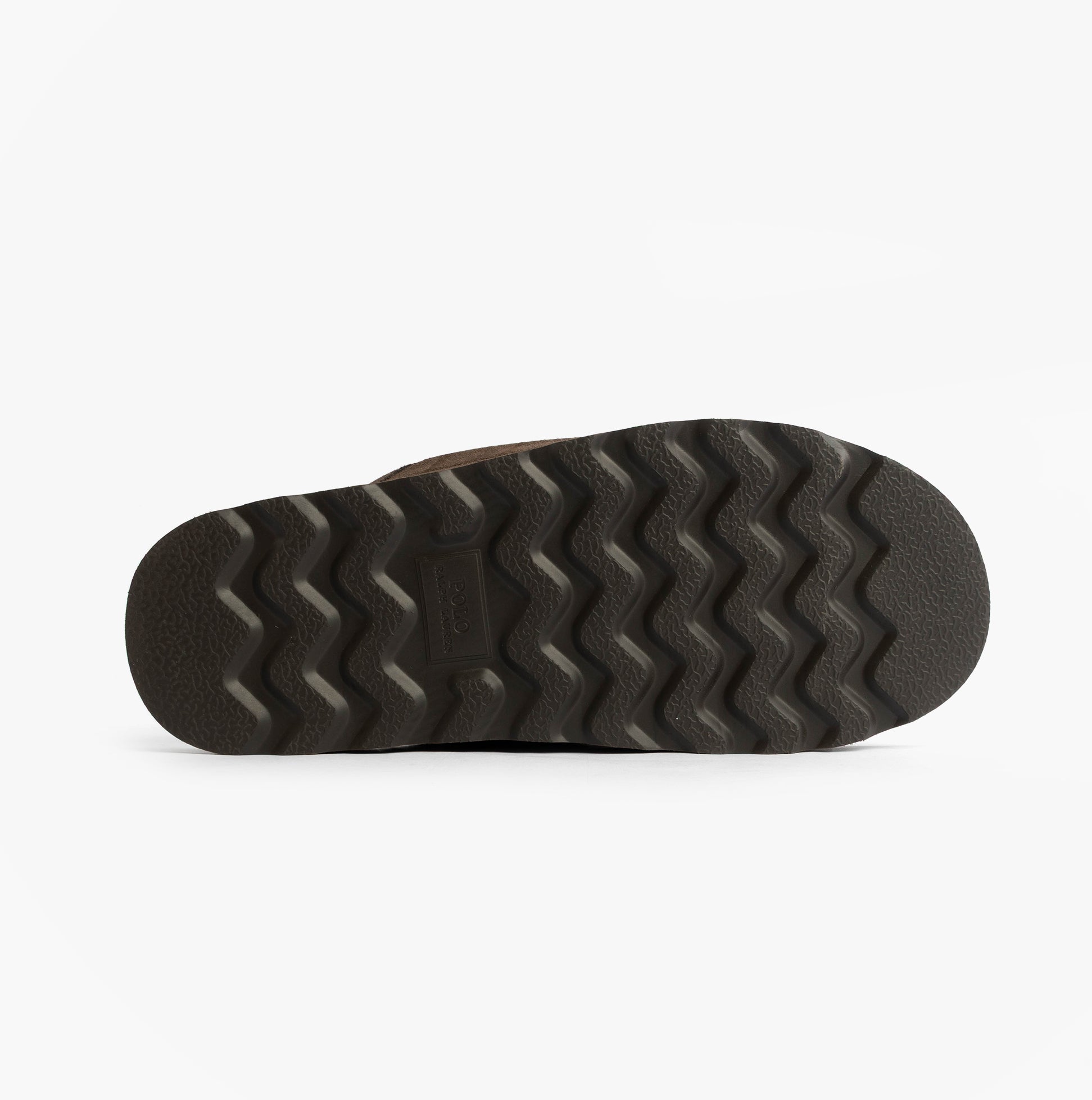 Polo Ralph Lauren READ SCFF II Mens Mule Slippers Brown/Cream bottom view with rubber sole detailing