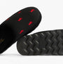 Polo Ralph Lauren READE Suede-Trim Polo Pony Scuff Mule Slipper side view showcasing red embroidered logo on black upper.