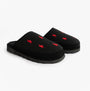 Polo Ralph Lauren READE Suede-Trim Polo Pony Scuff Mule Slipper side view with red pony logo on black upper.