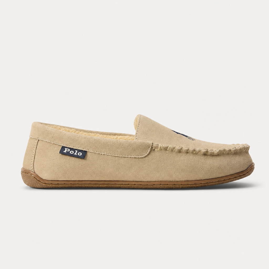Polo Ralph Lauren BRENAN Mens Moccasins Khaki Suede with Navy