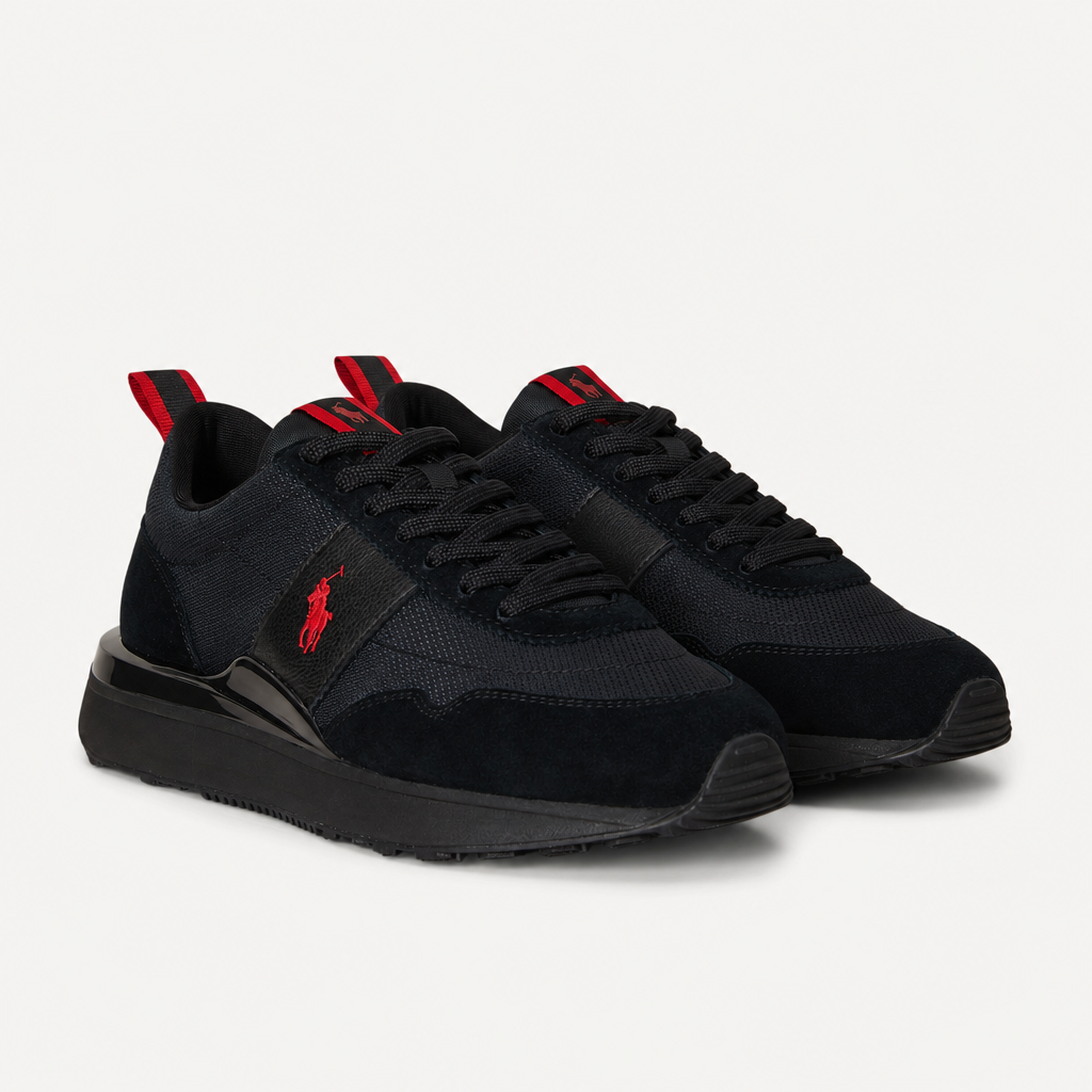 Polo Ralph Lauren TRAIN 89 RIB Mens Casual Trainers Triple Black/Red