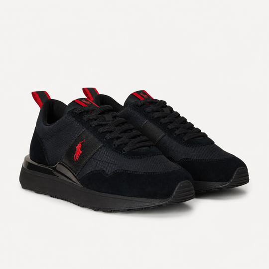 Polo Ralph Lauren TRAIN 89 RIB Mens Casual Trainers Triple Black/Red