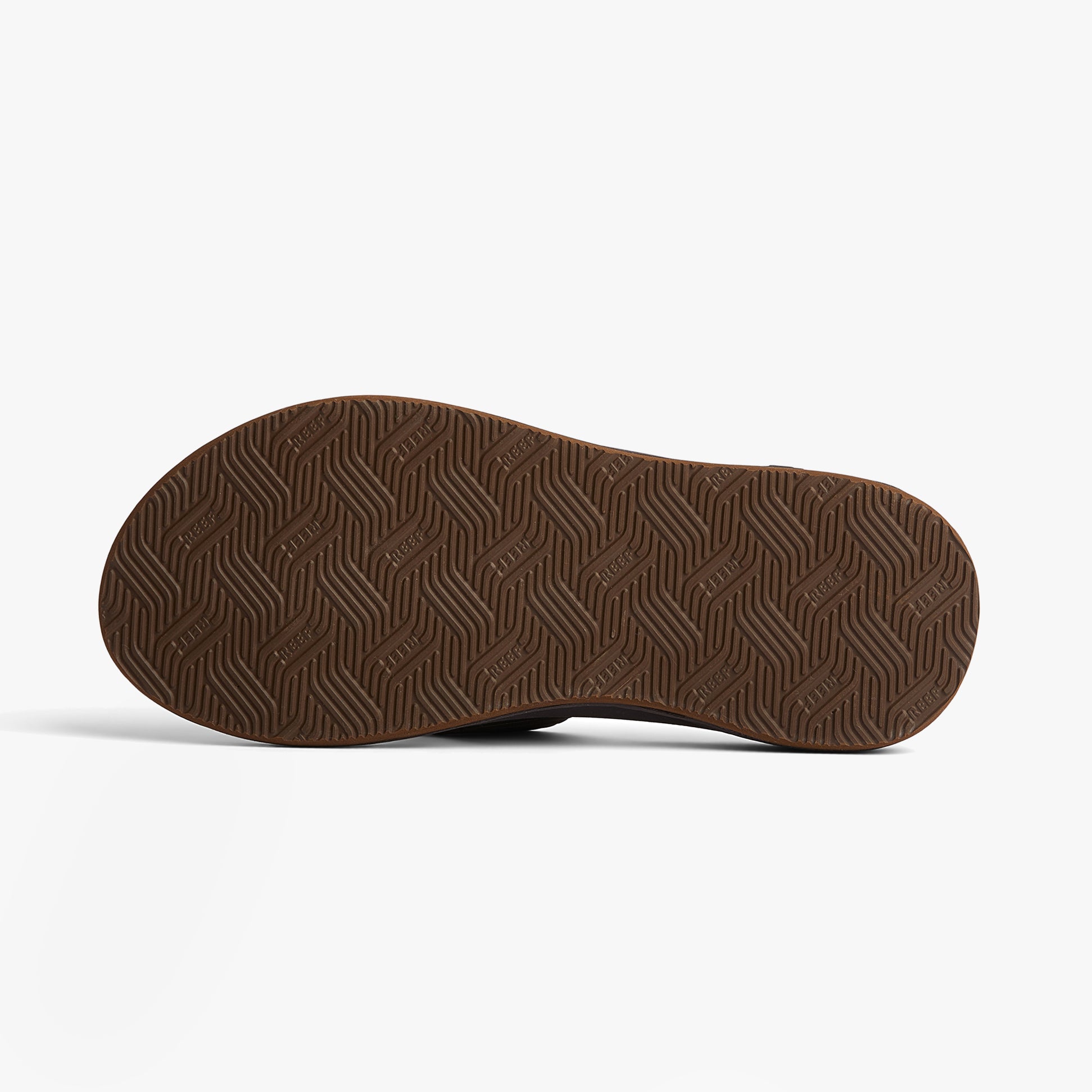 Reef PHANTOM II Mens Sandals Dark Brown bottom view showcasing rubber sole design and tread pattern.