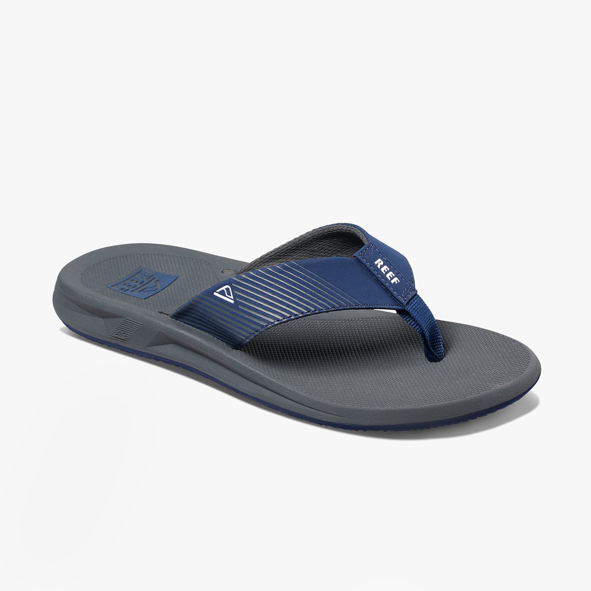 Reef PHANTOM II Mens Sandals Grey/Navy side view showcasing synthetic upper and rubber sole.