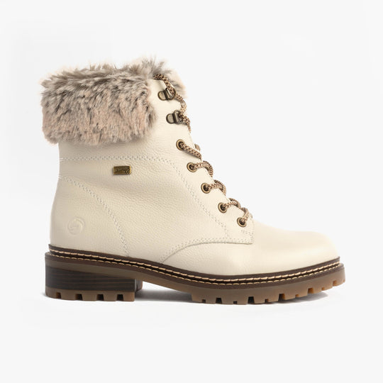 Remonte D0B74-80 Womens Faux Fur Collar Side Zip Boots White