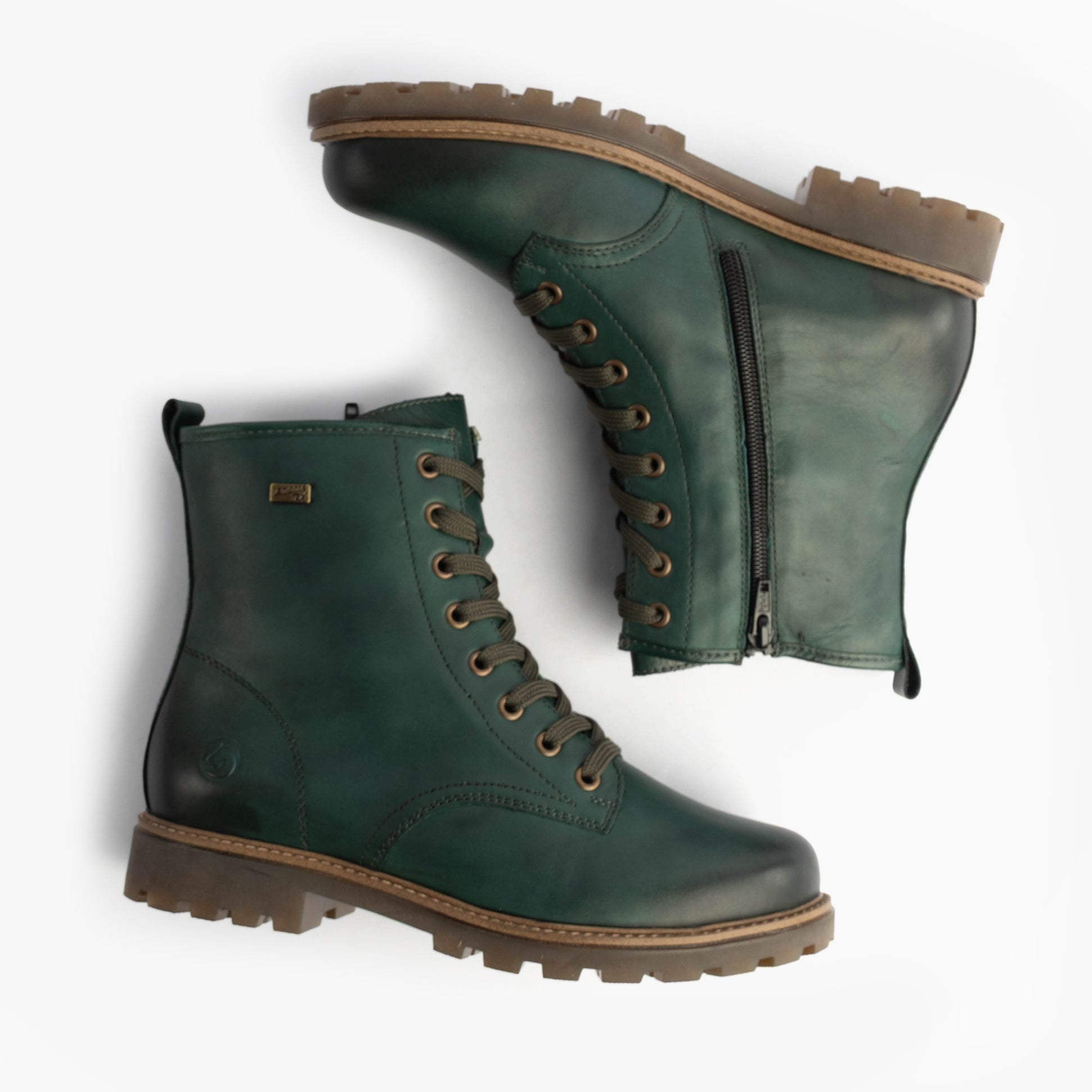 Remonte Womens Leather Ankle Zip Boots Green