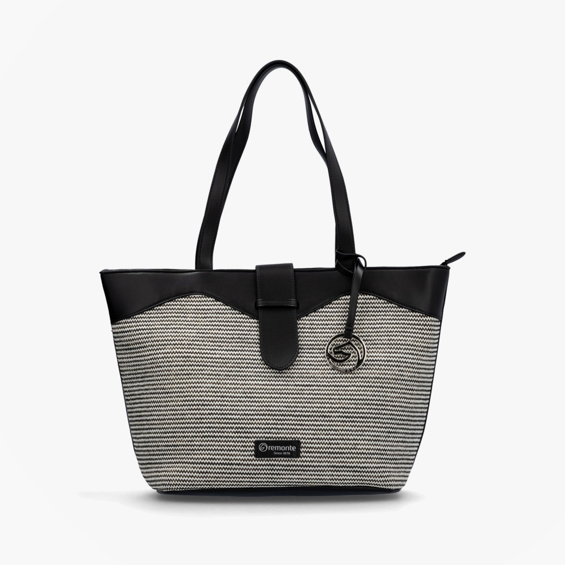 Remonte Q0759-02 Womens Bag Black front view, lightweight leather/textile handbag with zip closure.
