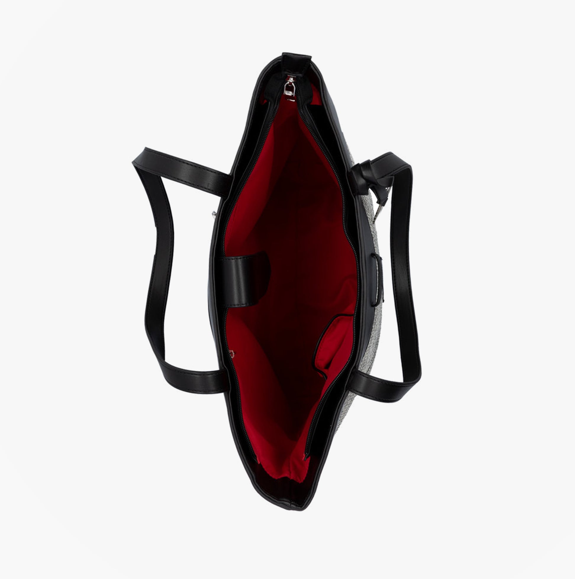 Remonte Q0759-02 Womens Bag Black interior view showing red lining and inner pockets.