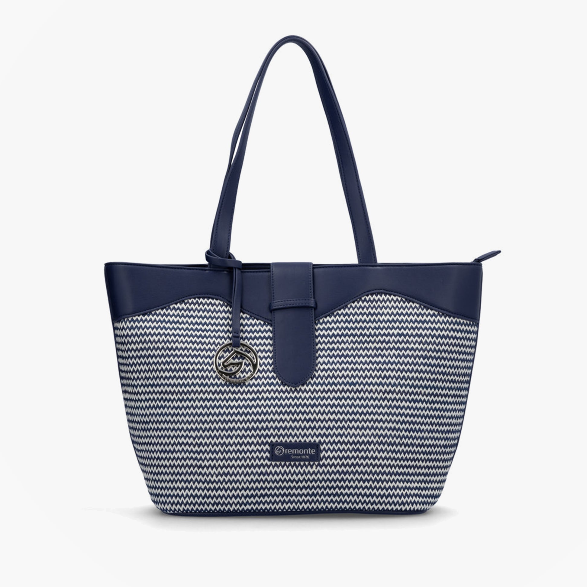 Remonte Q0759-14 Womens Bag Blue front view with zip closure and leather/textile design.