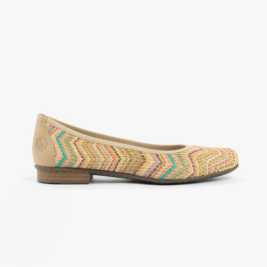 Rieker 51983 Womens Ballerina Shoes Beige/Multi