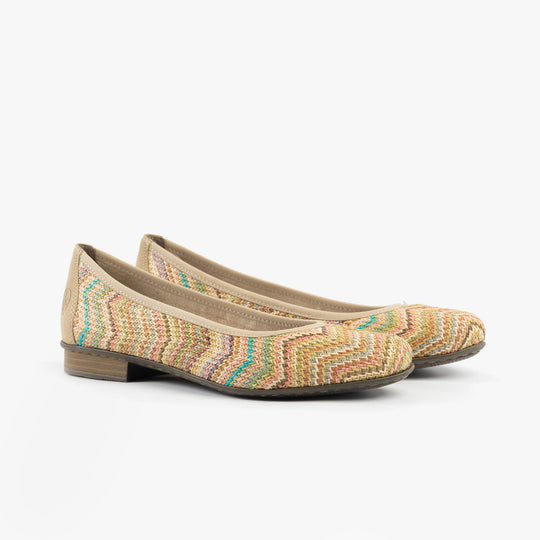 Rieker 51983 Womens Ballerina Shoes Beige/Multi