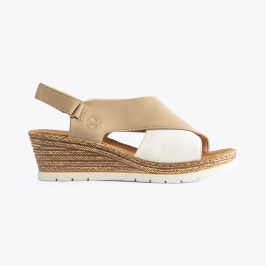 Rieker 61975 Womens Wedge Sandals Beige