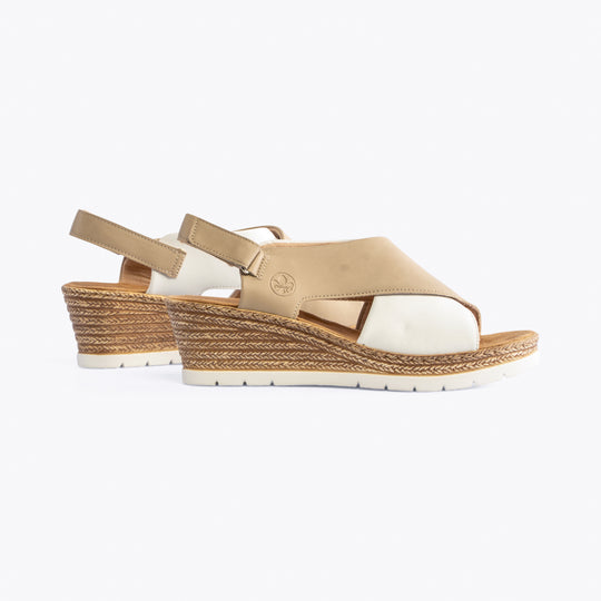 Rieker 61975 Womens Wedge Sandals Beige