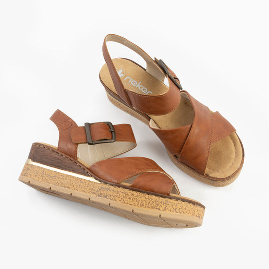 Rieker 63795 Womens Wedge Sandals Brown