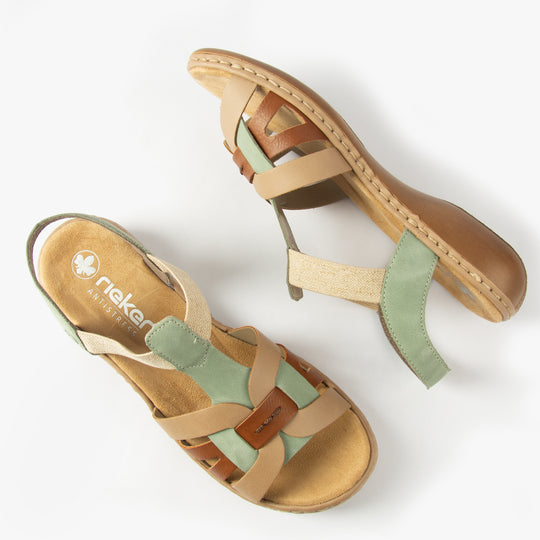 Rieker 65918 Womens Strappy Sandals Green Combination