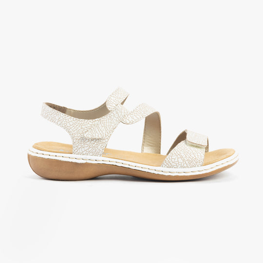 Rieker 659C7 Womens Strappy Sandals Distressed White