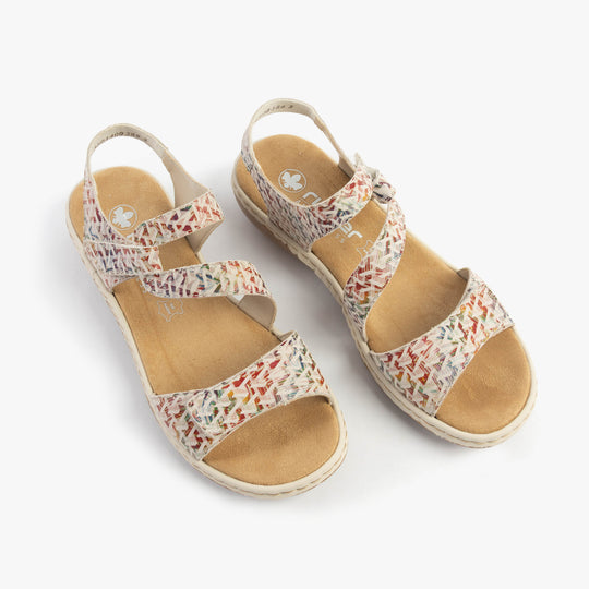 Rieker 659C7 Womens Strappy Sandals Cream/Multi