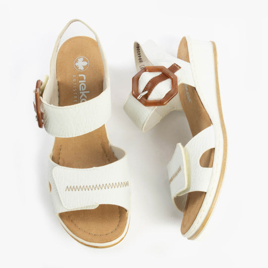 Rieker 67476 Womens Wedge Sandals White Combination