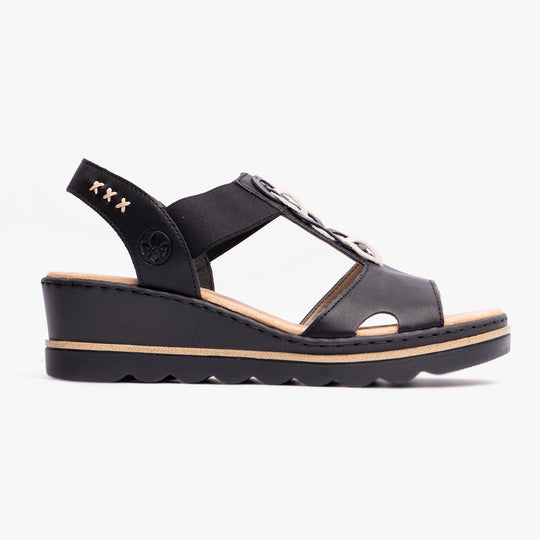 Rieker 67498 Womens Wedge Sandals Black