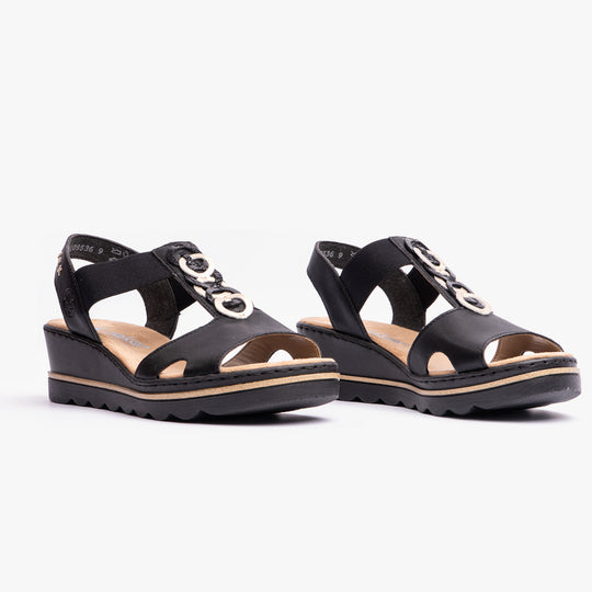 Rieker 67498 Womens Wedge Sandals Black