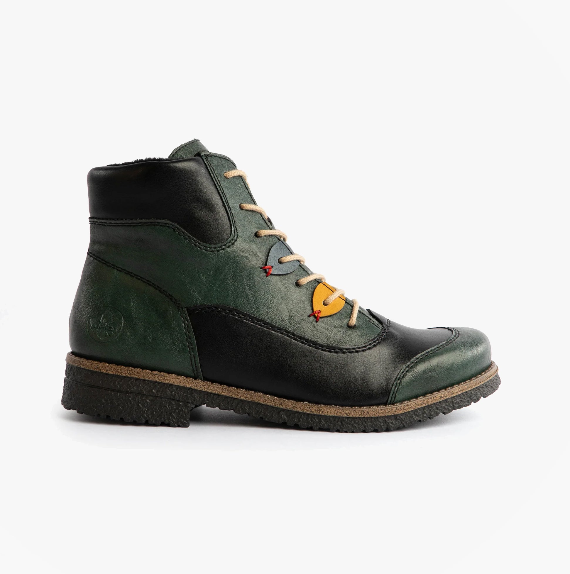 Rieker 73510-90 Womens Boots Multi side view showing faux leather upper and lace-up design.
