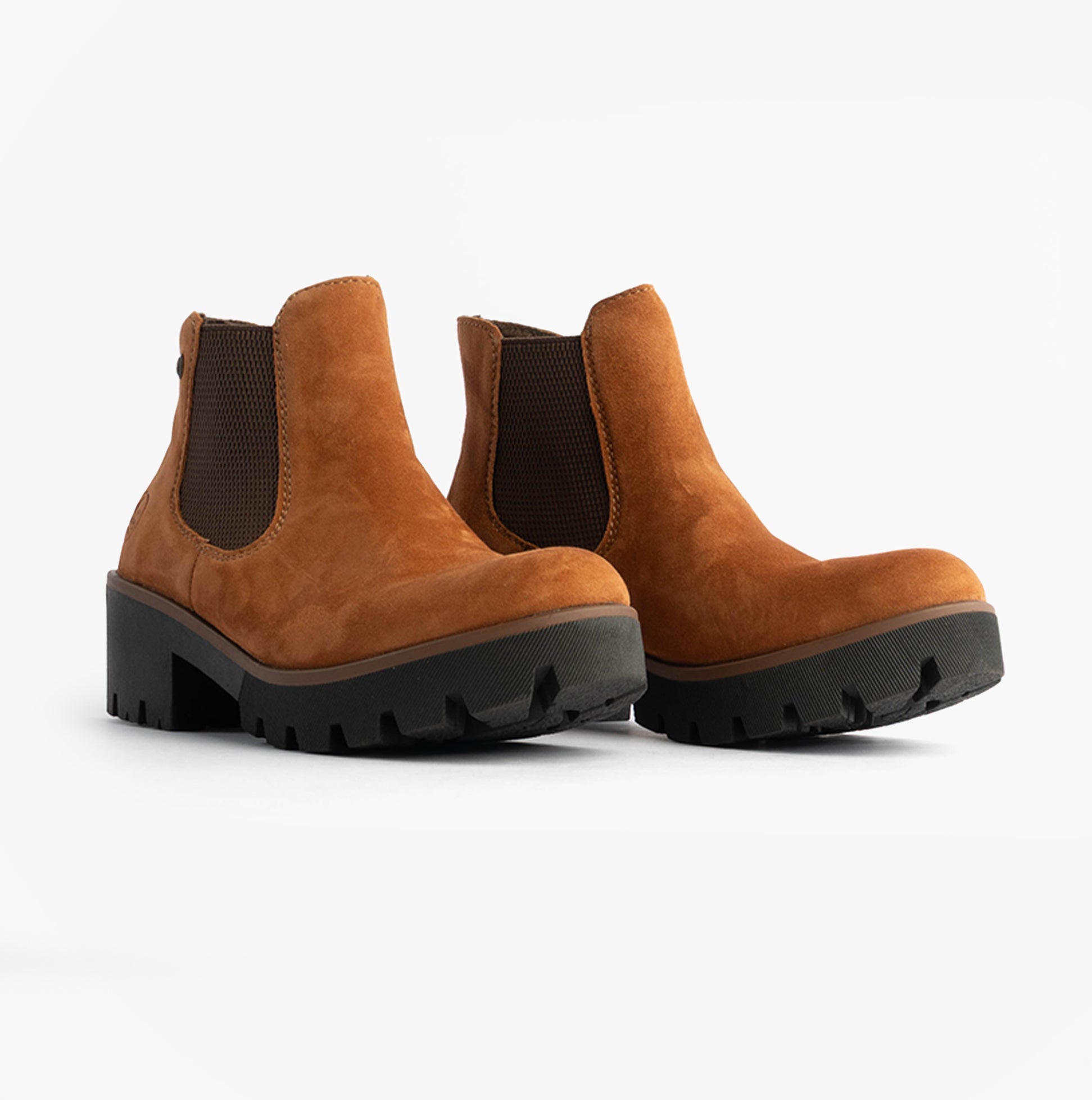 Rieker 79265-22 Womens Boots Brown side view showing leather-suede upper and rubber sole.