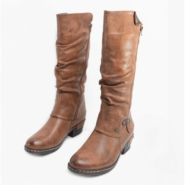 Rieker 93655-26 Womens Knee High Boots Chestnut/Black