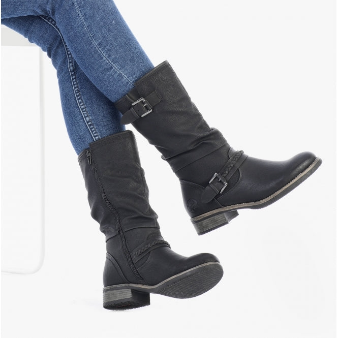 Rieker 98860-00 Womens Calf Length Boots Black