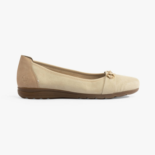 Rieker L9360 Womens Ballerina Shoes Beige