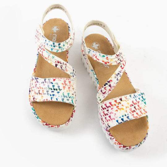 Rieker V1364 Womens Wedge Sandals Multi