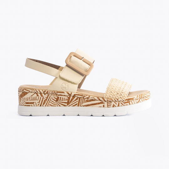 Rieker V3950 Womens Wedge Sandals Beige