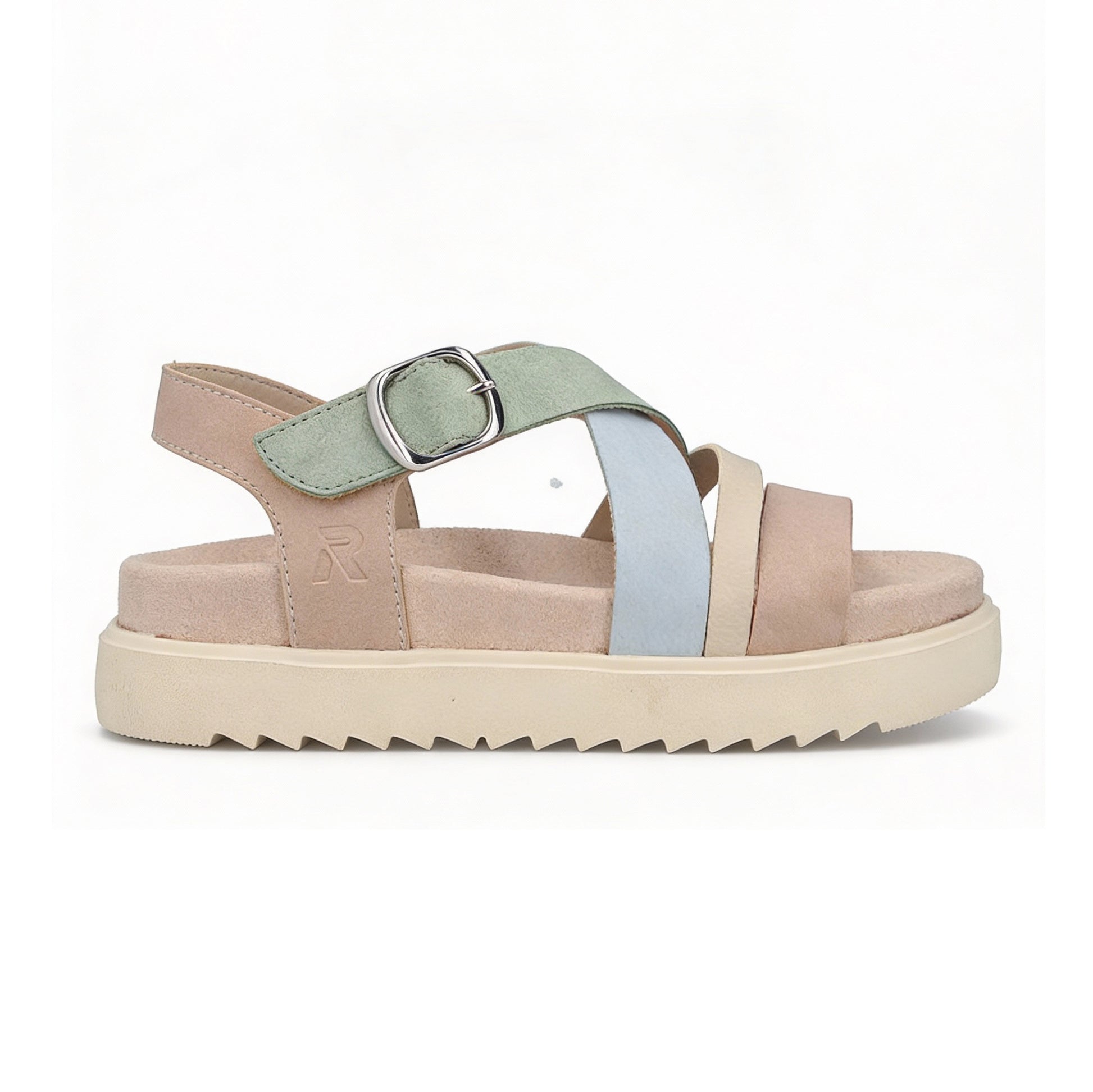 Rieker V5663 Womens Ankle Strap Sandals Beige Multi