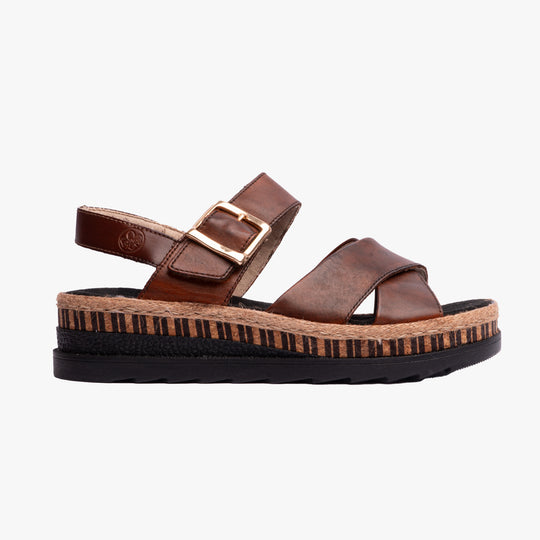 Rieker V7951 Womens Wedge Sandals Brown