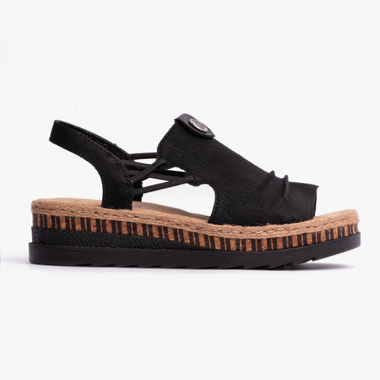 Rieker V7972 Womens Wedge Sandals Black