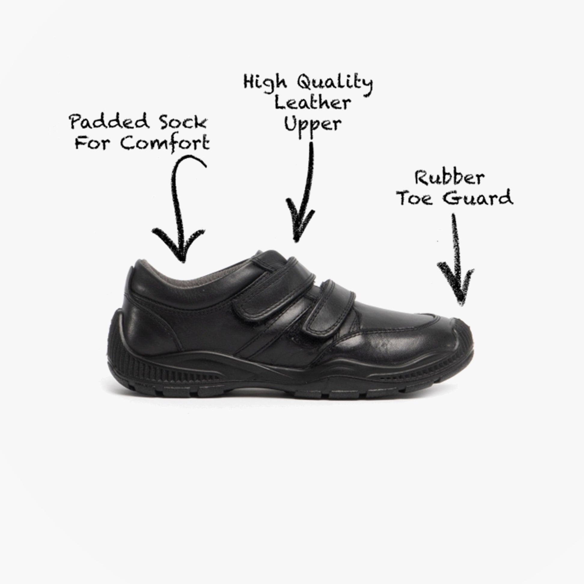 Roamers JEROME Boys Leather Touch Fasten Shoes Black