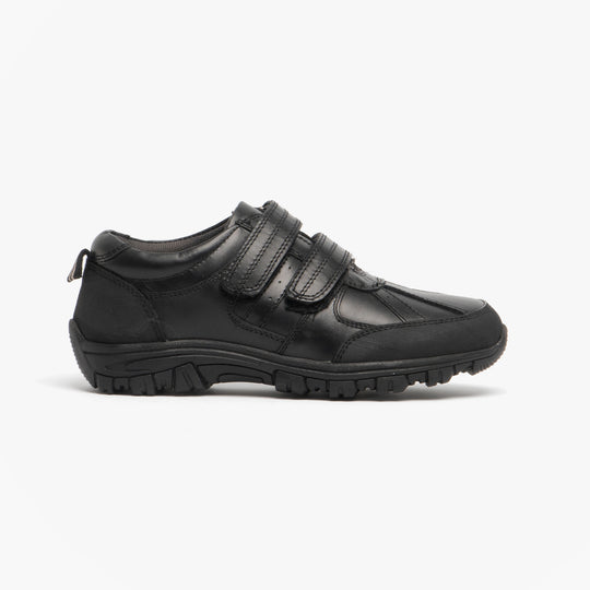 Roamers WILFRED Boys Black Leather Touch Fasten Shoes