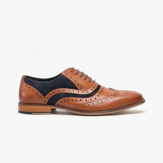 Roamers RUSSELL Mens Brogue Oxford Shoes Tan/Navy