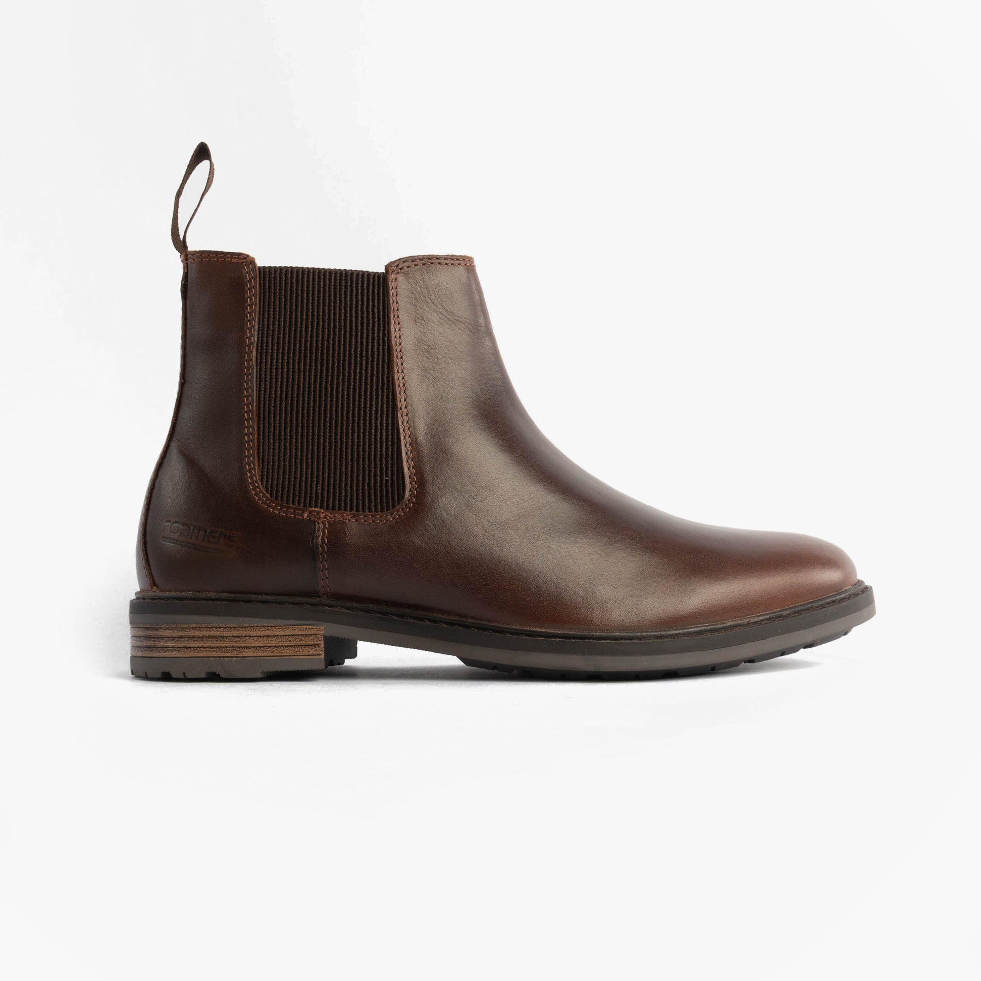 Roamers M189WB Mens Boots Brown side view showing leather upper, elastic side, and rubber sole for comfort and style.