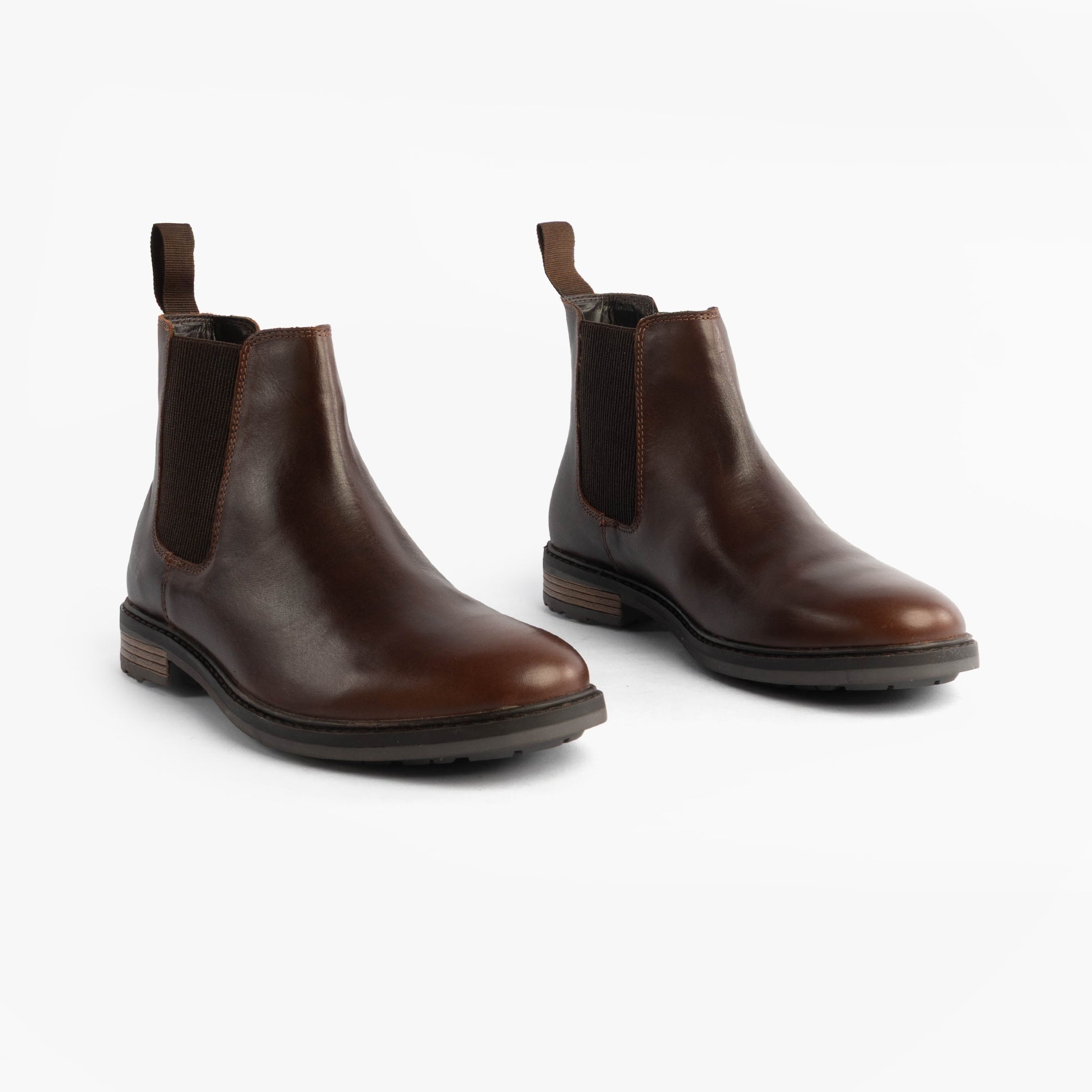 Roamers M189WB Mens Boots Brown side view showing leather upper and elastic panel Chelsea boot design.