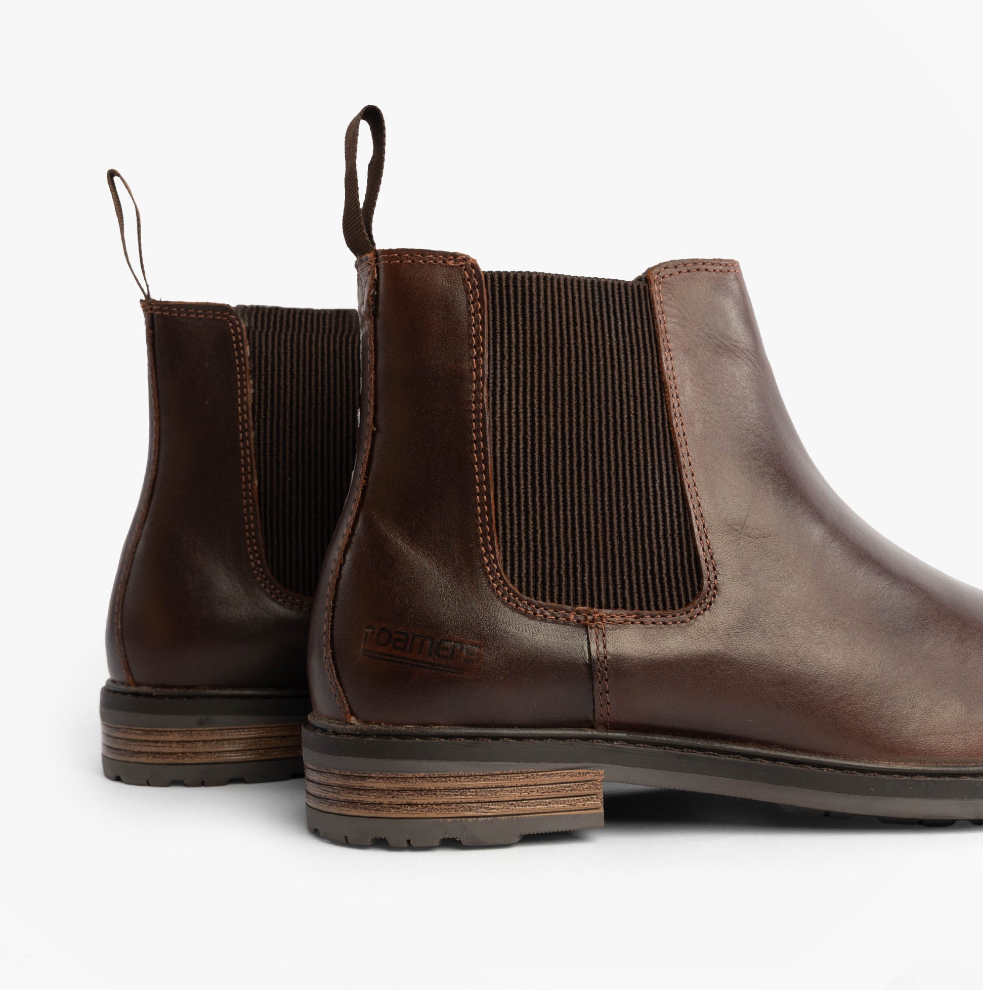Roamers M189WB Mens Boots Brown side view showcasing leather upper and elastic gusset.