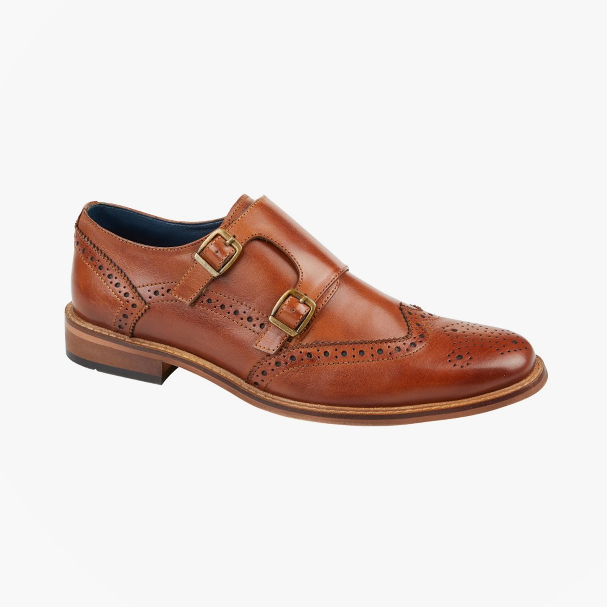 Roamers M411BT Mens Shoes Tan side view leather monk shoes with buckle closure and round toe