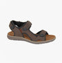 Roamers M428B Mens Sandals Brown side view showing leather upper, touch fasten, and lightweight flat sole.