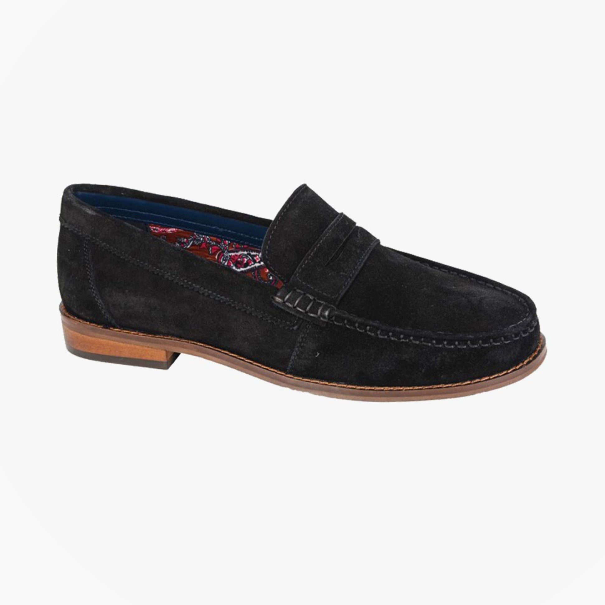 Roamers M440AS Mens Shoes Black left side view showing suede upper and slip-on design.
