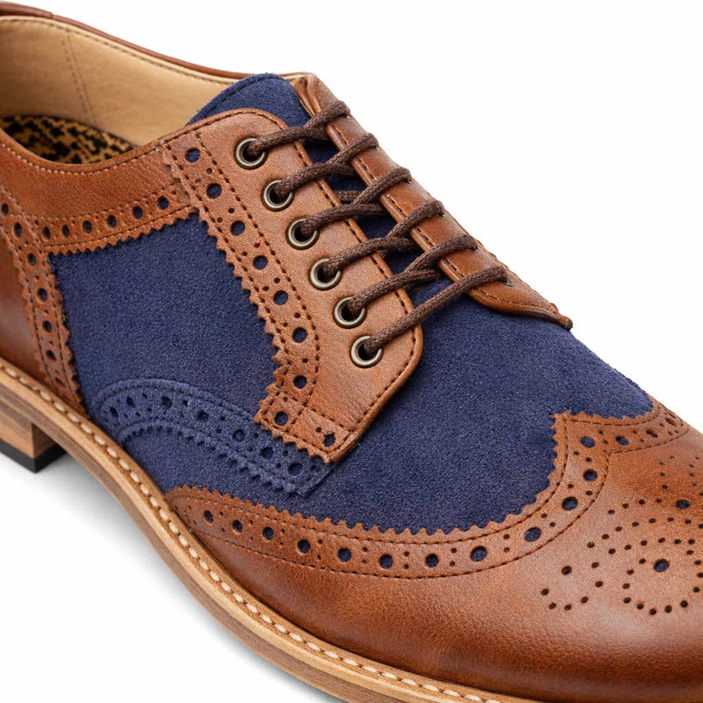 M461LT Mens 5 Eyelet Brogue Oxford Shoes Tan/Navy