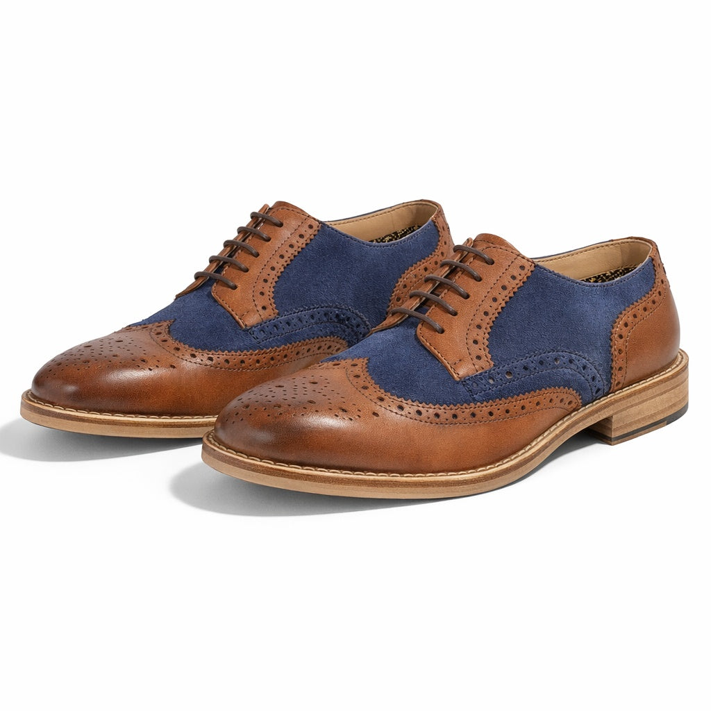 M461LT Mens 5 Eyelet Brogue Oxford Shoes Tan/Navy